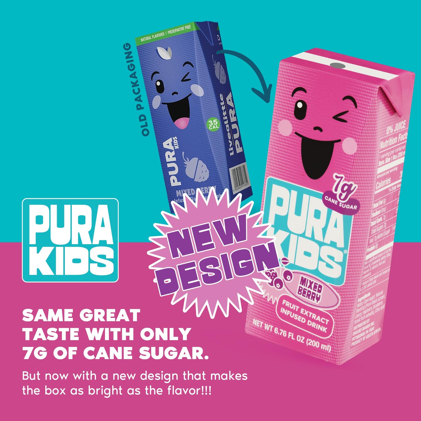 PURA Kids Box | Mixed Berry Fruit Extract Infused Drink for kids | 7g Of Pure Cane Sugar | Non-GMO | Vegan, No Artificial Sweeteners | Best Lunchbox Beverage with Paper Straw | 6.76 fl oz (200ml), Pack of 6