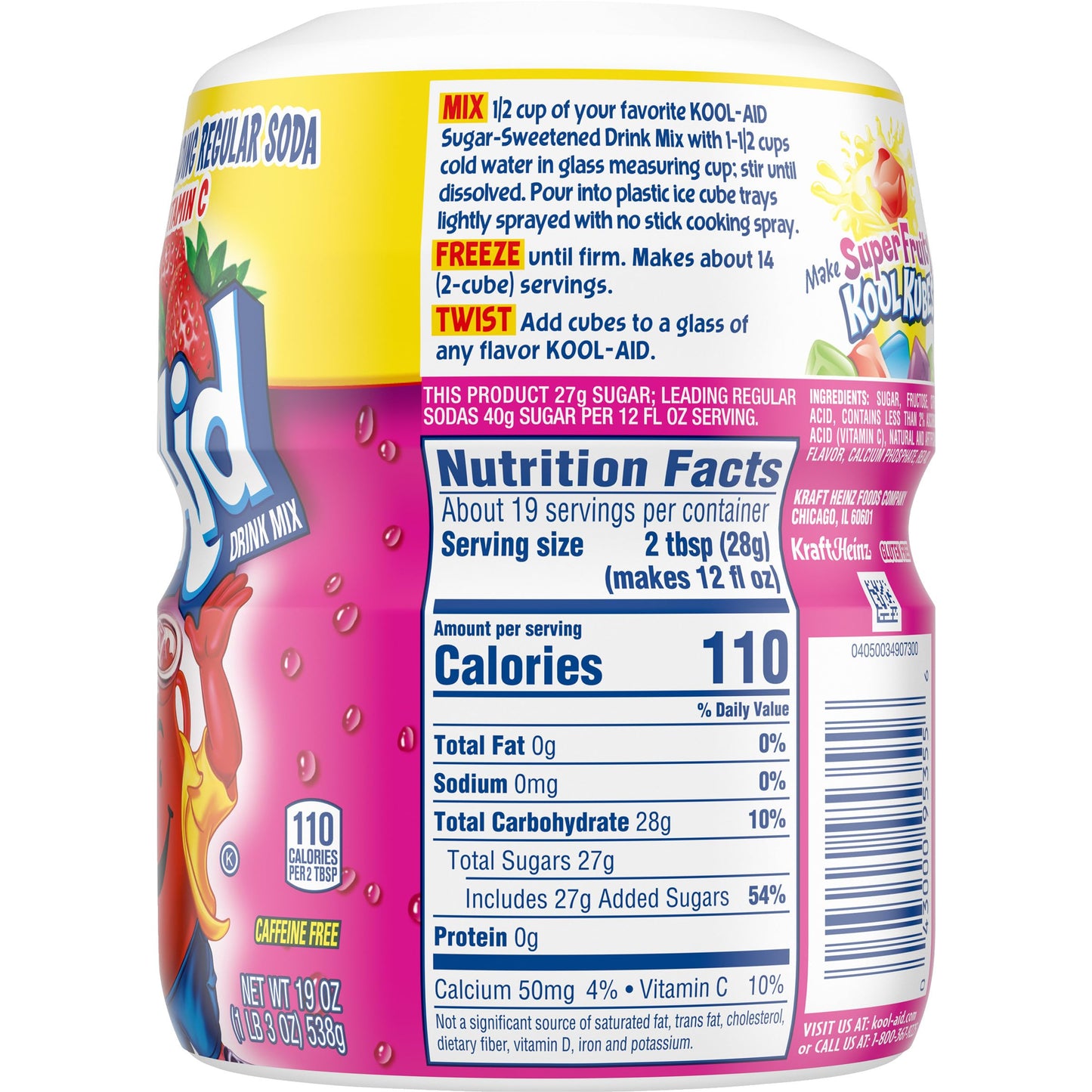 Kool-Aid Sugar-Sweetened Strawberry Artificially Flavored Powdered Soft Drink Mix, 19 oz Canister