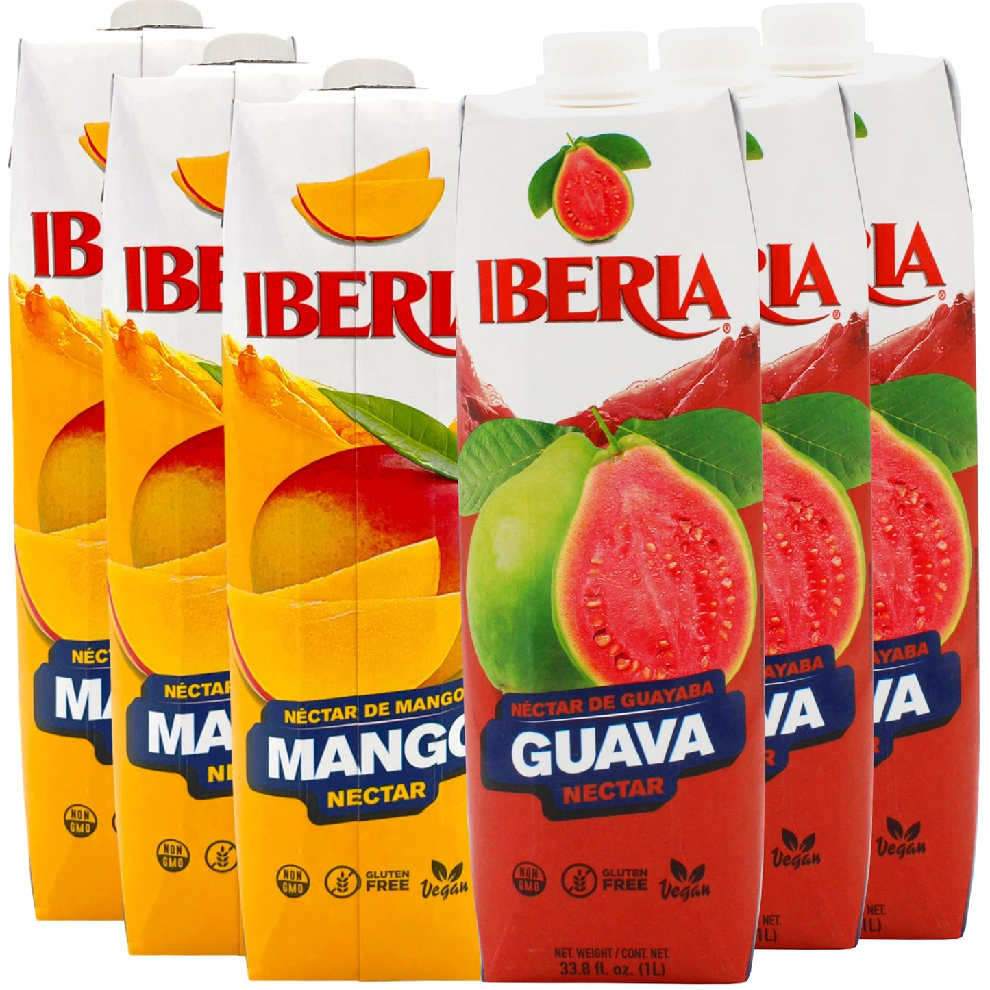 Iberia Mango Nectar, 1 Liter (Pack of 3) and Iberia Guava Nectar, 1 Liter (Pack of 3)