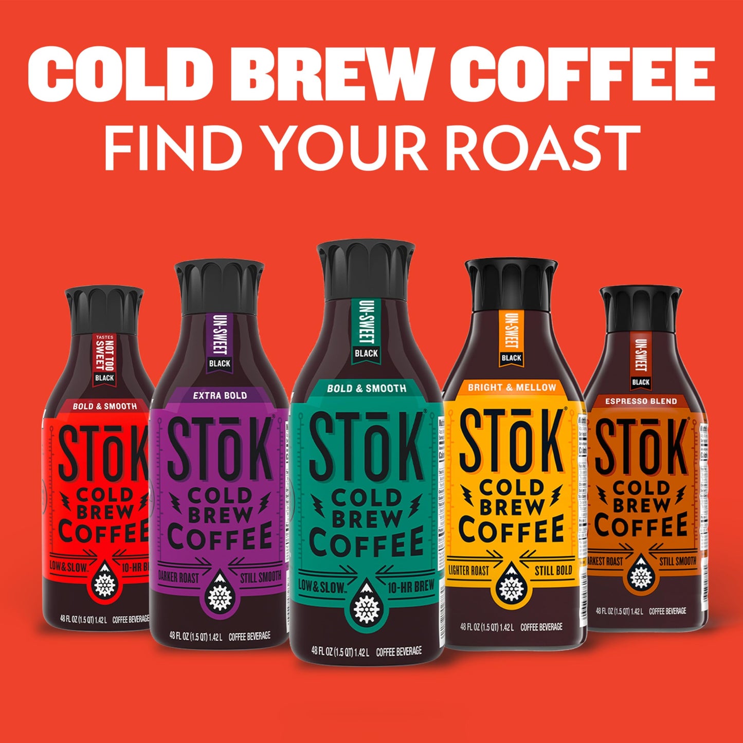 SToK Not Too Sweet Black Cold Brew Coffee, Ready to Drink Bottled Coffee, 48 fl oz