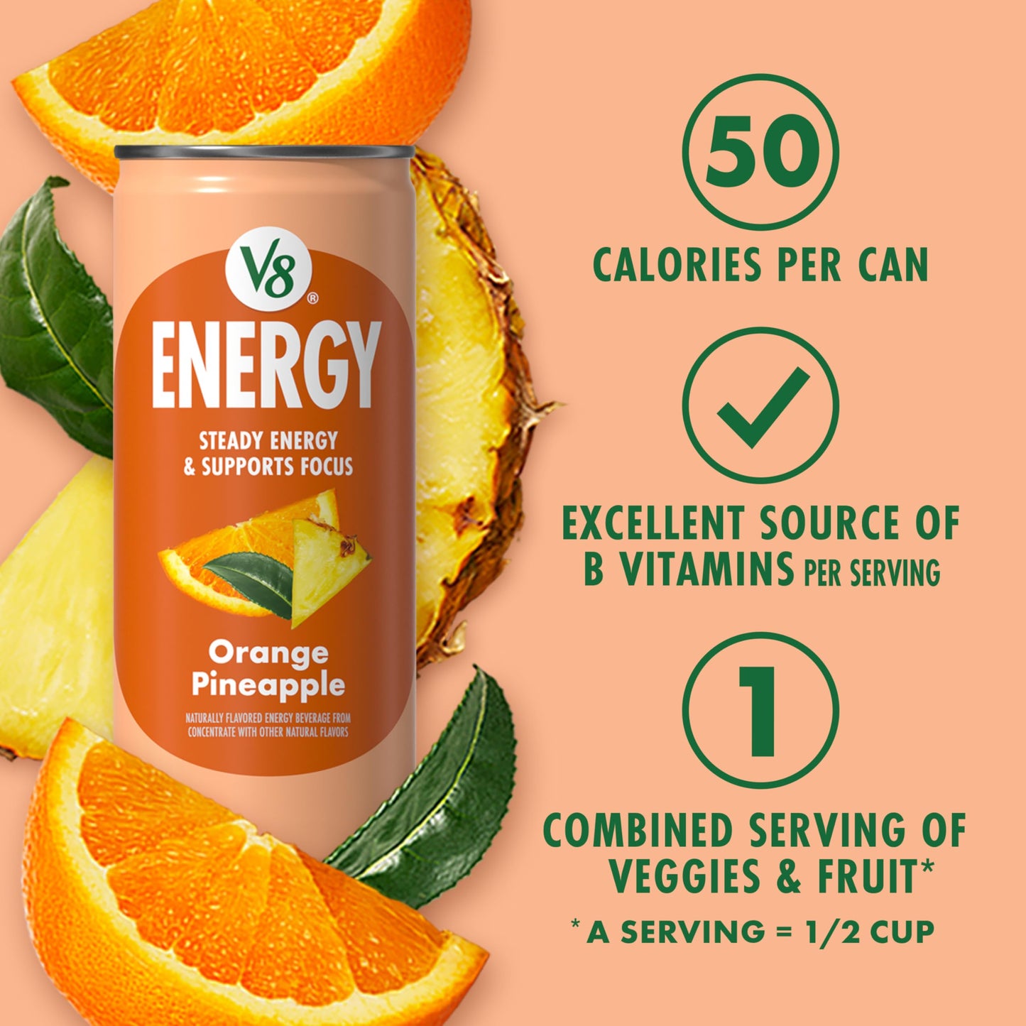 V8 Energy Orange Pineapple Energy Drink, 8 fl oz Can