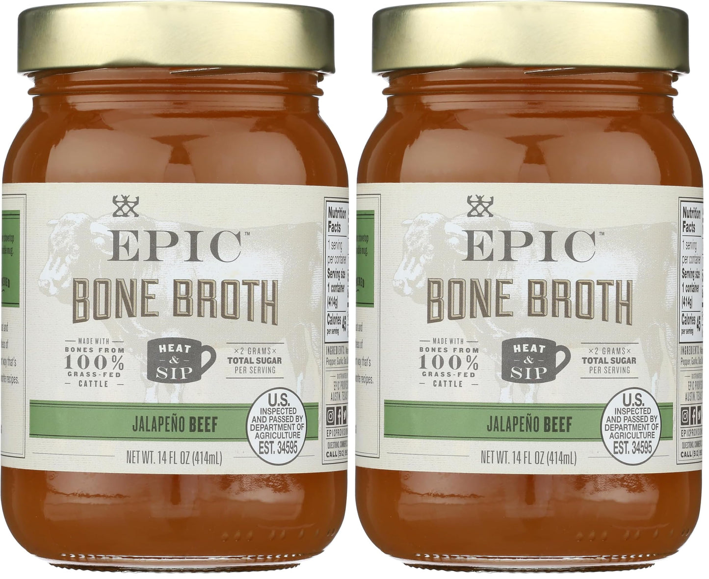 Epic Artisanal Bone Broth, Beef Jalapeno Sea Salt, 14 oz. (Pack of 2)