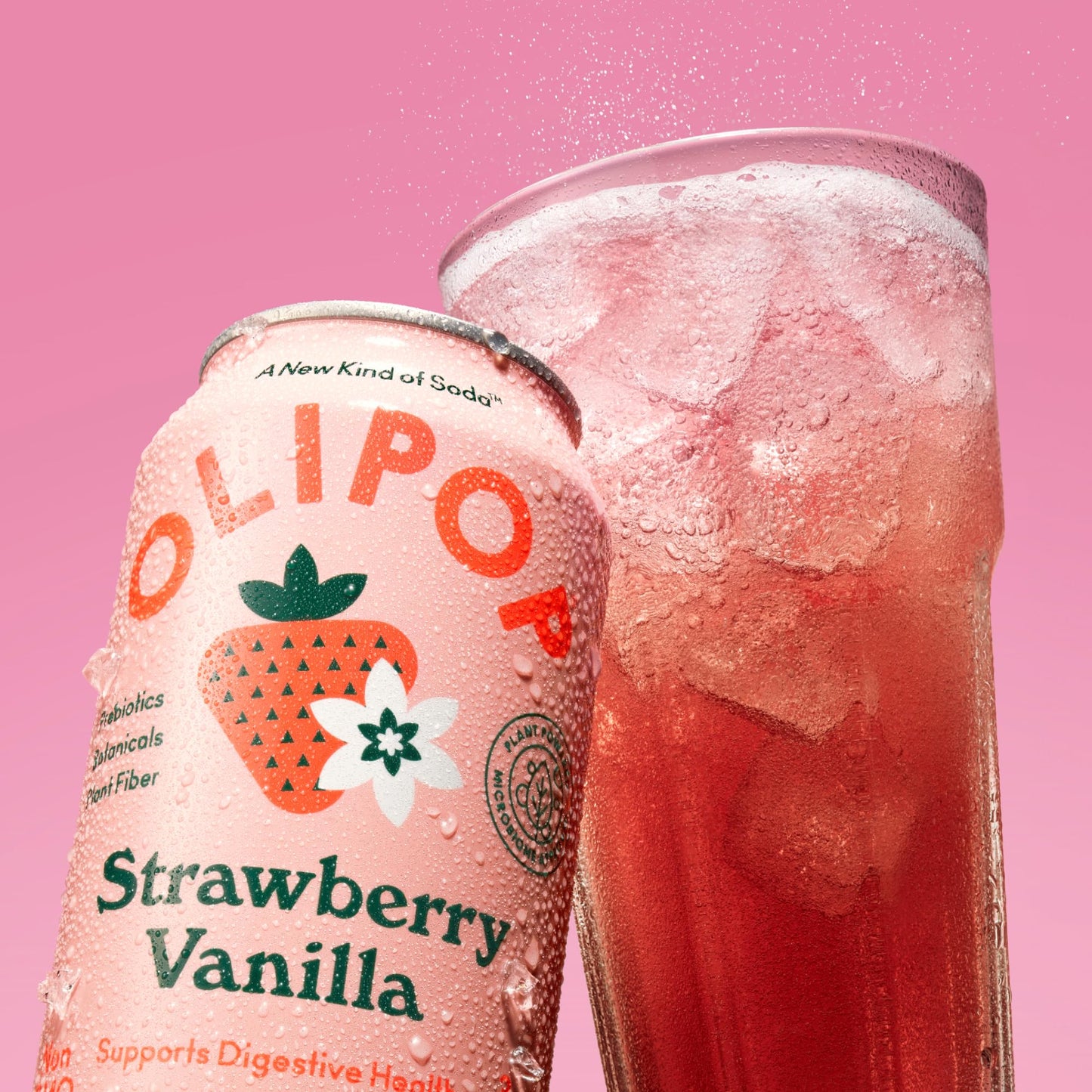 OLIPOP Prebiotic Soda Pop, Strawberry Vanilla, Prebiotics, Botanicals, Plant Fiber, 12 fl oz (4 Cans)