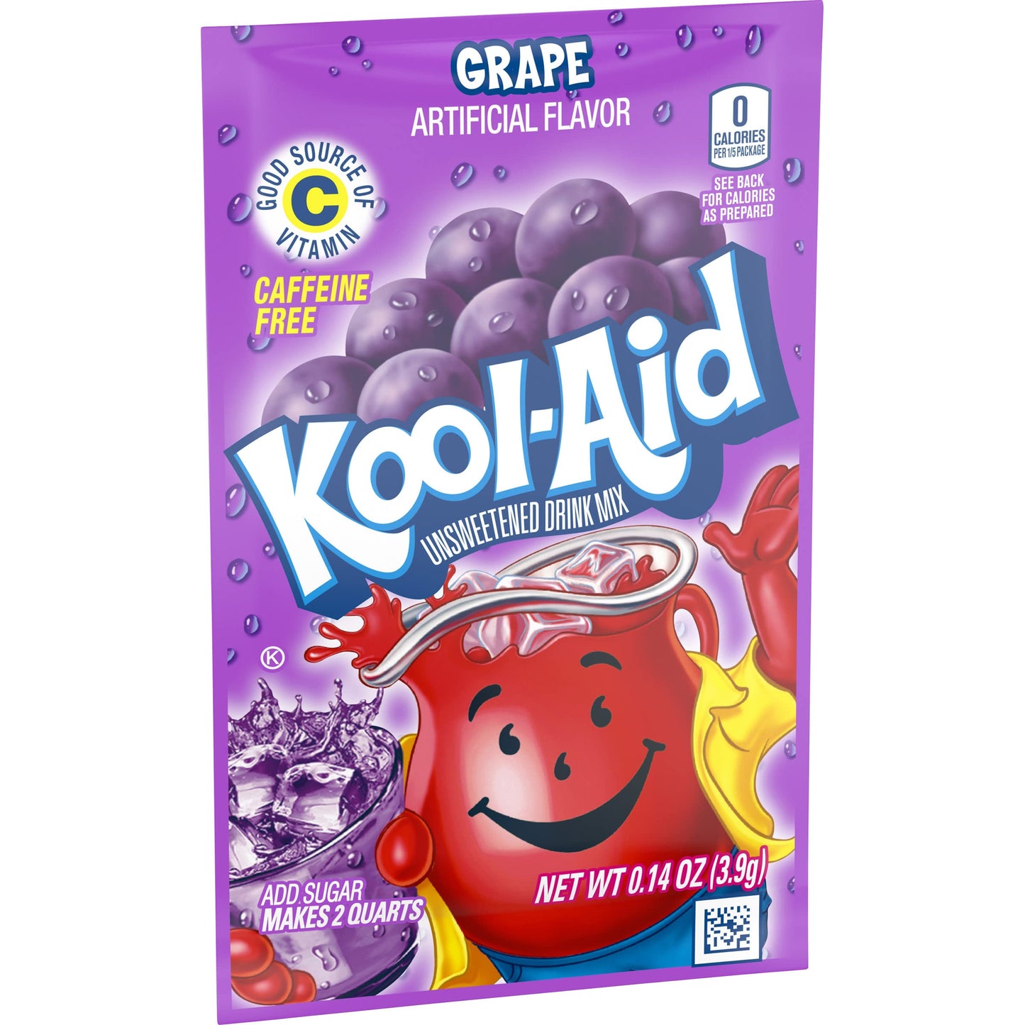 Kool-Aid Unsweetened Drink Mix, 1 Packet, for Flavorful Hydration and Shareable Refreshment, Grape Artificially Flavored, Good Source of Vitamin C, Caffeine Free, 0.14 oz