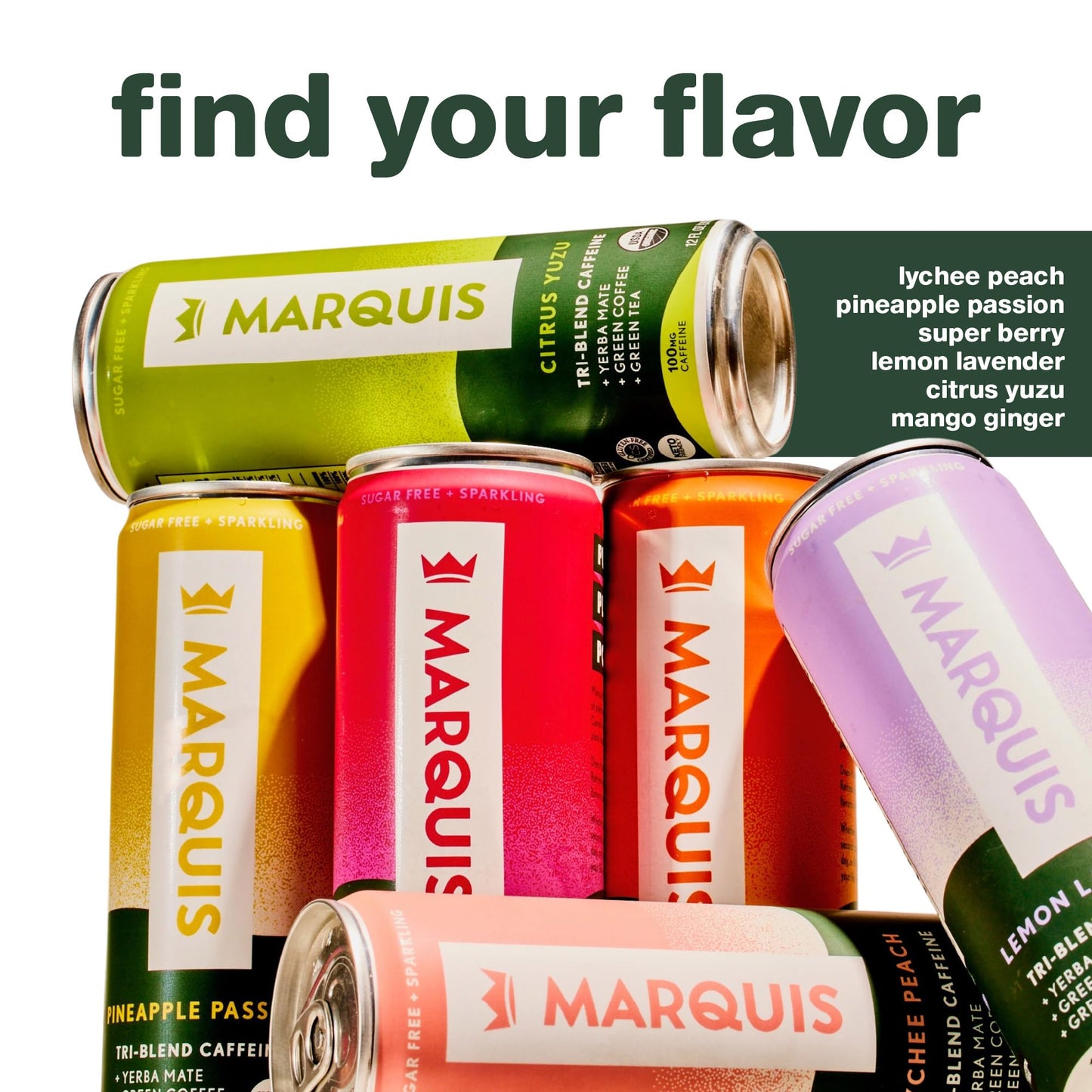 Marquis Natural Energy Drinks Sugar Free Zero Calories 100mg Organic Plant Based Caffeine Yerba Mate Green Tea & Green Coffee - Vitamin C & B - Lemon Lavender Healthy Energy Drink - 12oz Cans, 12 Pack