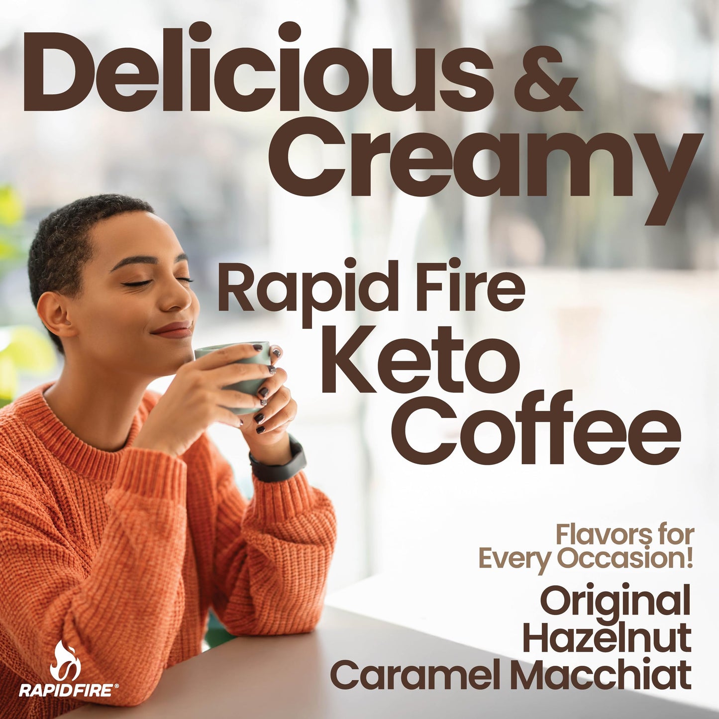Rapid Fire Hazelnut Instant Coffee with MCT Oil & Grass-Fed Butter – Energy, Focus & Metabolism Support – Low Sugar Functional Coffee Mix – Keto & Low-Carb Friendly – 15 Servings