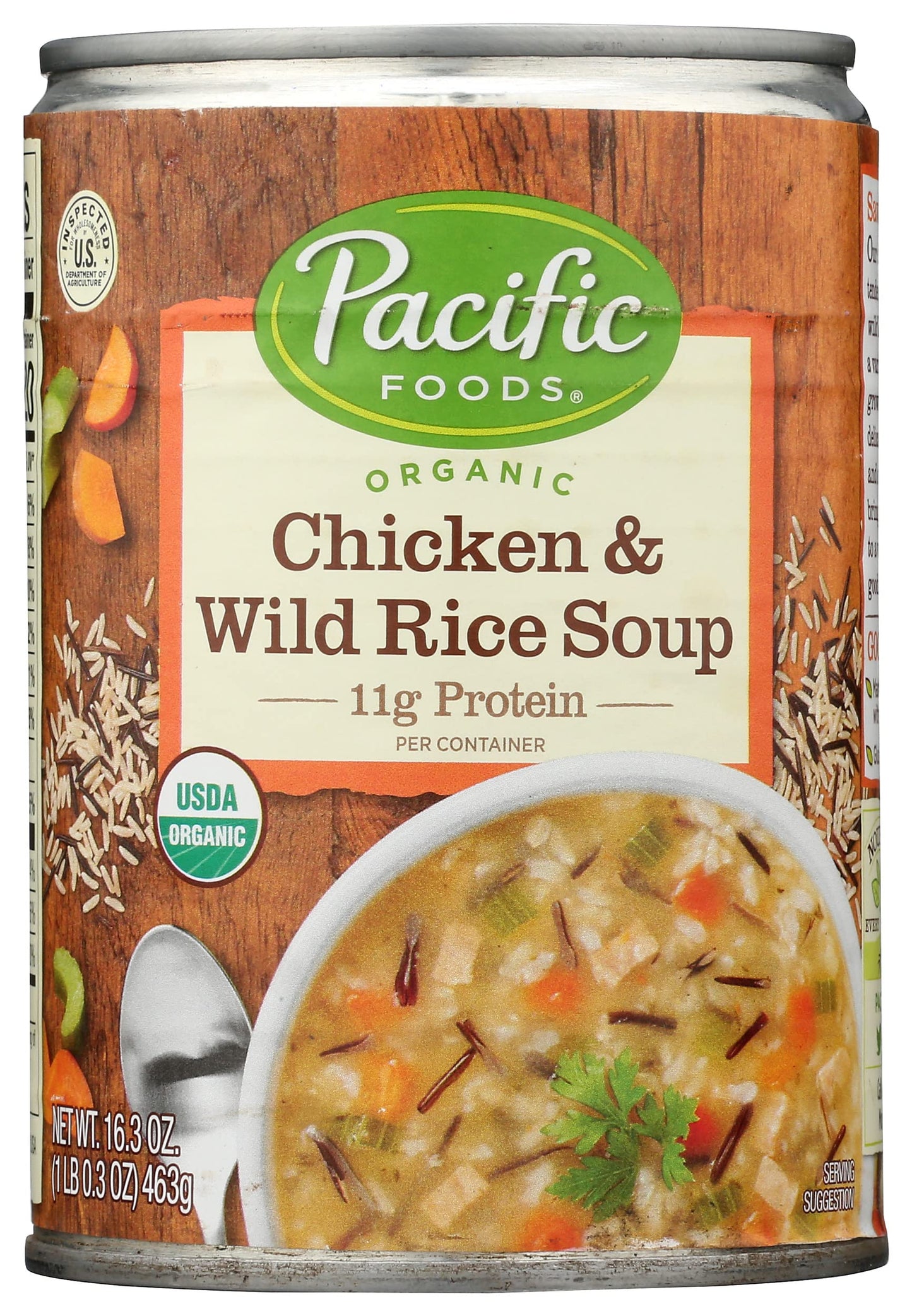 Pacific Foods Organic Chicken & Wild Rice Soup, 11g Protein, USDA Certified Organic, 16.3 Oz (Pack of 12)