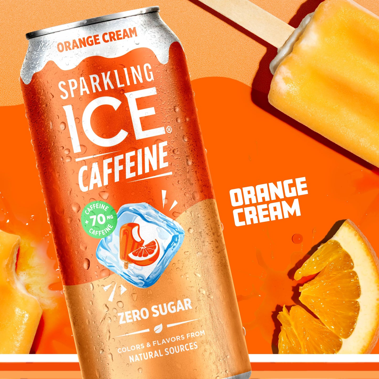 Sparkling Ice® Caffeine Soda Shoppe Orange Cream Perfectly Caffeinated® Sparkling Water with 70mg Caffeine, Zero Sugar, with Antioxidants and Vitamins, 16 fl oz Cans (Pack Of 12)