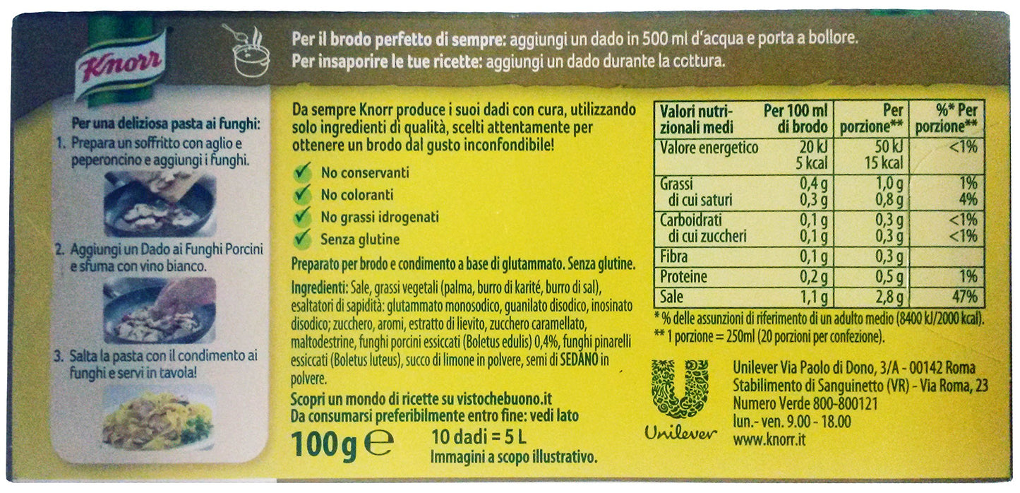 Knorr: "Funghi Porcini" Bouillon Cubes, Porcini Mushrooms Taste * Pack of 4 10-Cubes Boxes, 10g Each Cube *