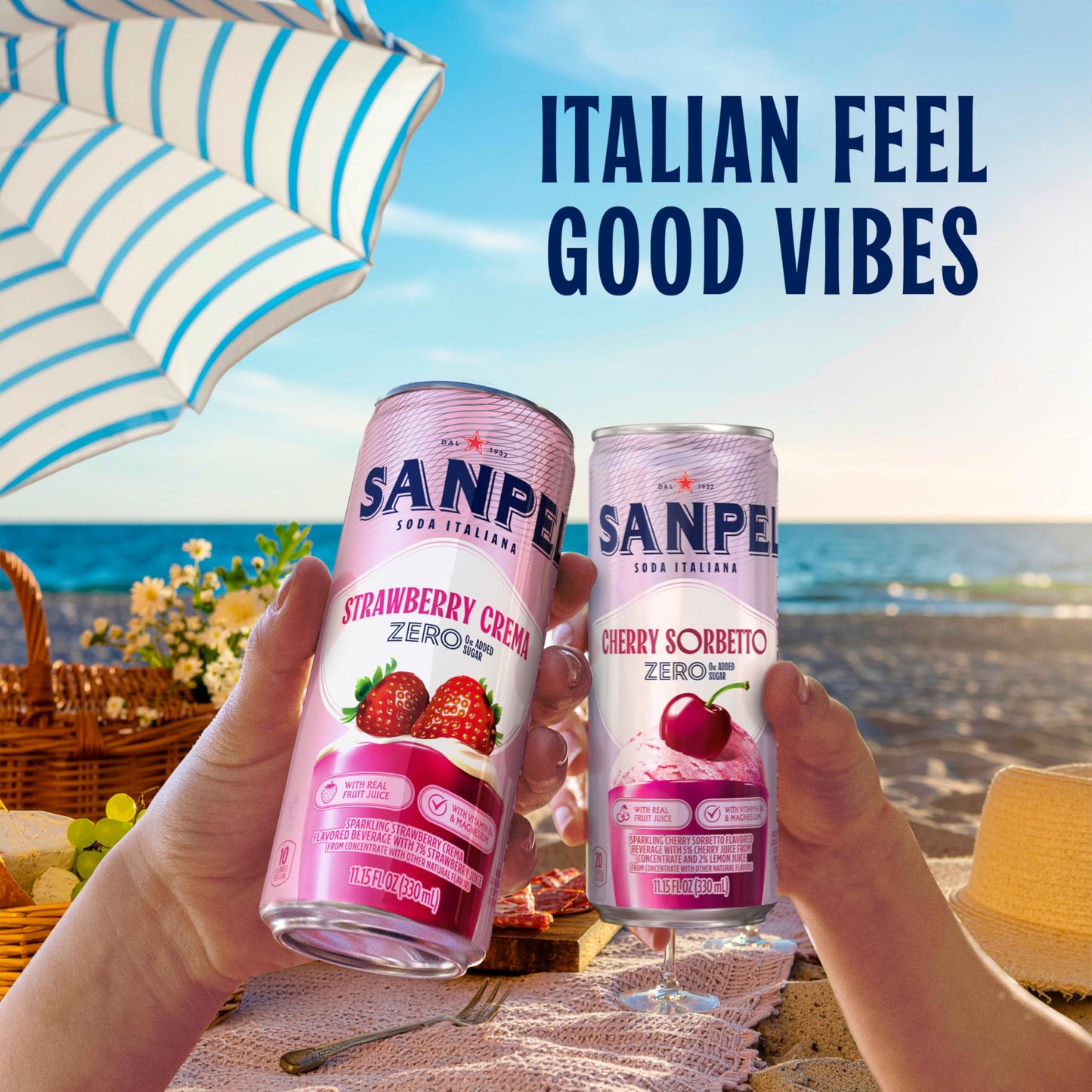 Sanpellegrino Soda Italiana Cherry Sorbetto Italian Sparkling Drink, 0g Added Sugar, Real Fruit Juice, Italian Soda Sparkling Beverage, 24-Pack