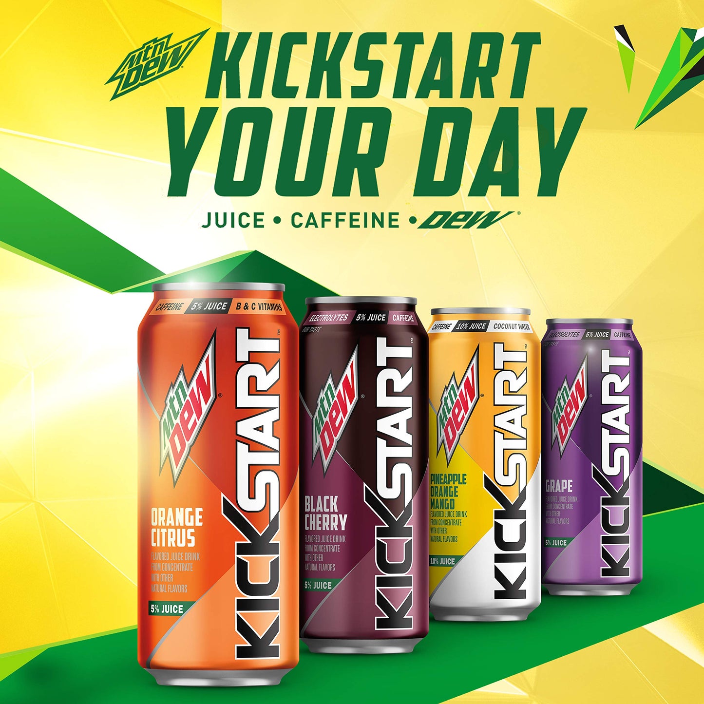 Mountain Dew Kickstart, Pineapple Orange Mango, 16 Fl Oz (Pack of 6)