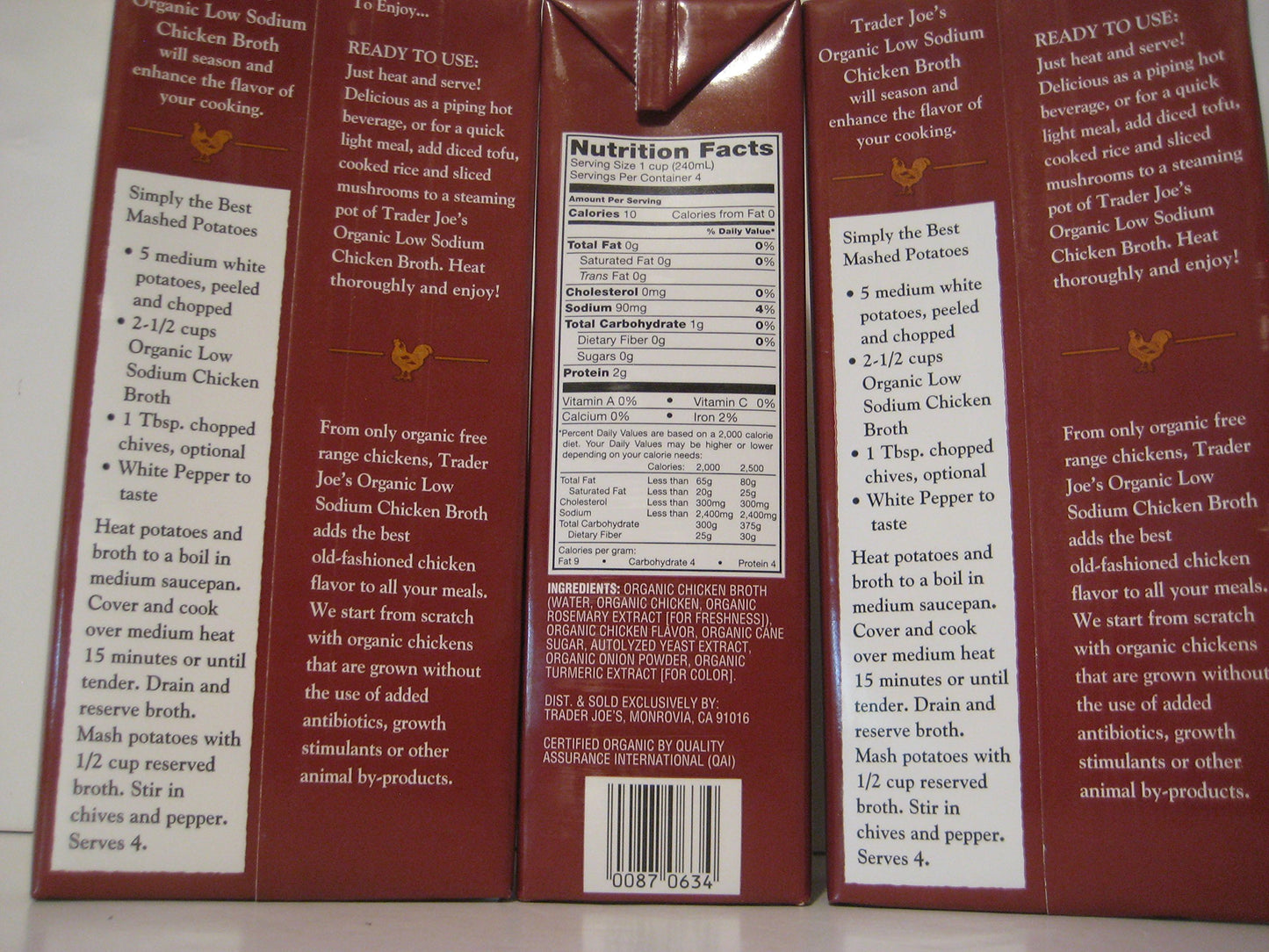 Trader Joe's Organic Low Sodium Chicken Broth, 3-pack. (3)- 32oz Cartons.