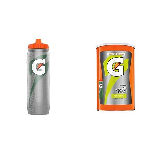 Bundle of Gatorade Insulated Squeeze Bottle, Silver, 30oz + Gatorade Thirst Quencher Powder, Lemon Lime, 76.5 Ounce,Pack of 1