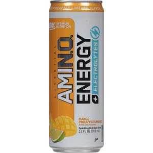 Optimum Nutrition Amino Energy Sparkling Hydration Drink, Electrolytes, Caffeine, Amino Acids, BCAAs, Sugar Free, Mango Pineapple Limeade, 12 Fl Oz, 1 count (Packaging May Vary) (Pack of 2)