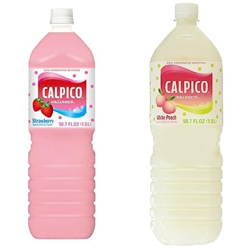 Calpico Soft Drink Bundle - Strawberry and White Peach Flavors, 50.7 FZ (2-Pack)