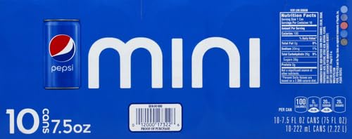 Pepsi Soda, Mini Cans | 7.5 Ounce | 20 Count