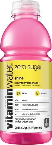 vitaminwater zero shine, electrolyte enhanced water w/vitamins, strawberry lemonade drink, 20 fl oz (Pack of 6)