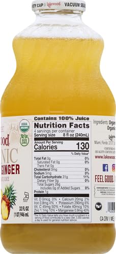 Lakewood Organic Pineapple Ginger Juice, 32 FZ (Pack of 4)