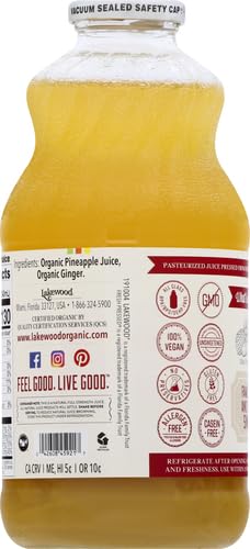 Lakewood Organic Pineapple Ginger Juice, 32 FZ (Pack of 4)