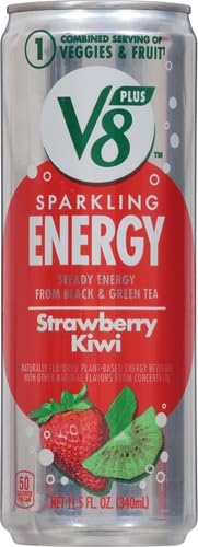 V8 +Energy Sparkling Strawberry Kiwi Juice Energy Drink, 11.5 fl oz Can (Pack of 4)
