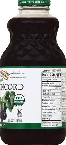 R.W. Knudsen Organic Just Concord Grape Juice, 32 Ounces (Packaging May Vary) (Pack of 5)