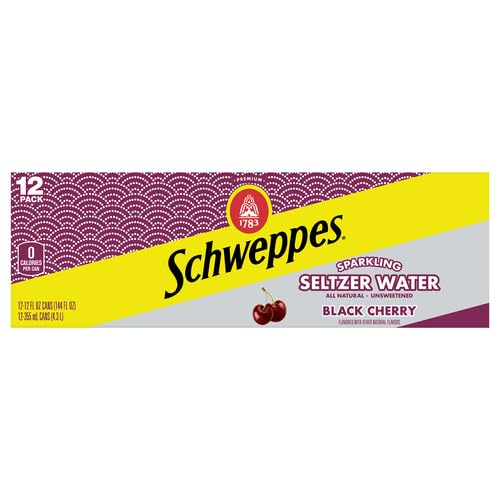 Schweppes Black Cherry Seltzer, 12 fl oz cans, 12 pack
