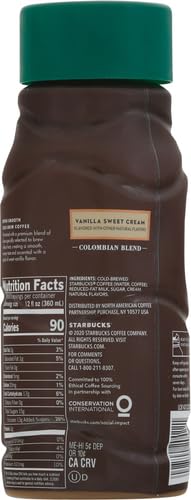 Starbucks Cold Brew Coffee, Vanilla Sweet Cream, 40 Fl Oz Bottle, Naturally Flavored, Colombian Blend, Iced Coffee Drink