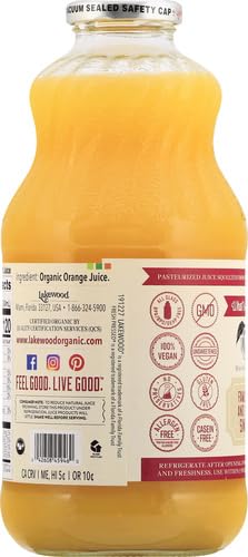 Lakewood Organic Pure Orange Juice, 32 FZ (Pack of 5)