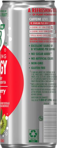 V8 +Energy Sparkling Strawberry Kiwi Juice Energy Drink, 11.5 fl oz Can (Pack of 4)