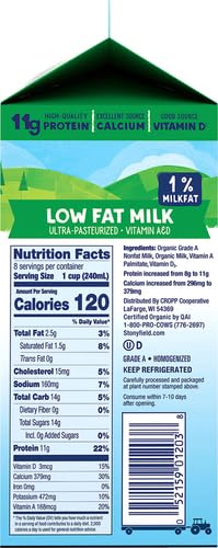 Stonyfield Organic Milk Ultra Pasteurized Half Gallon, 1%, 64 oz
