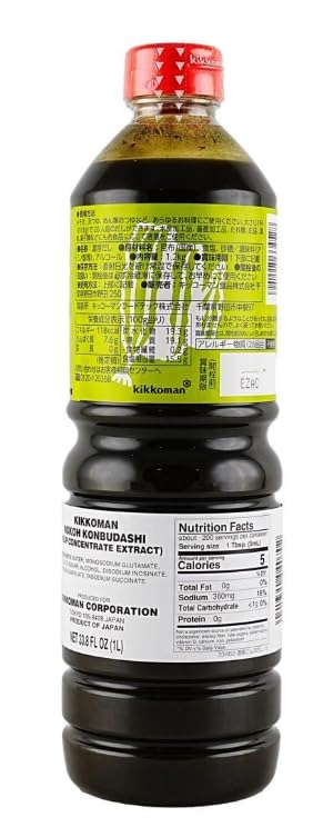 Kikkoman Nokoh Konbu Dashi Concentrated Soup Base – Umami-Rich Kelp Broth Concentrate – Japanese Style Stock for Soups, Noodles & Cooking - 33.8 Fl Oz Bottle