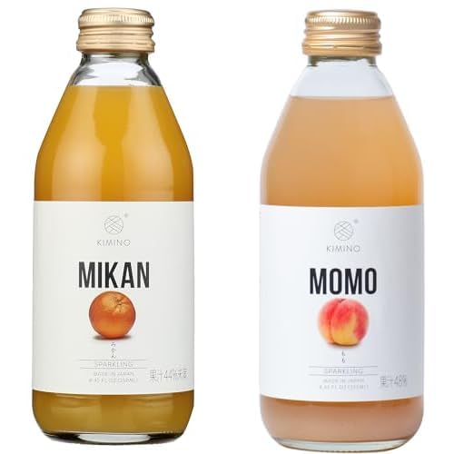 KIMINO DRINKS Sparkling Juice Bundle - Mikan & Momo, 8.45 Fl Oz (2 Flavors)