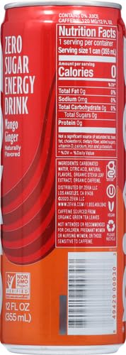 Zevia, Drink Energy Mango Ginger, 12 Fl Oz (Pack of 2)