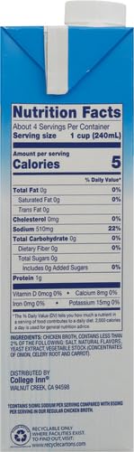 COLLEGE INN 40% Less Sodium Chicken Broth, 32 oz Carton