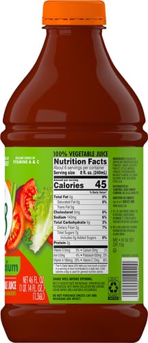 V8 Low Sodium Spicy Hot 100% Vegetable Juice, 46 fl oz Bottle (Pack of 6)