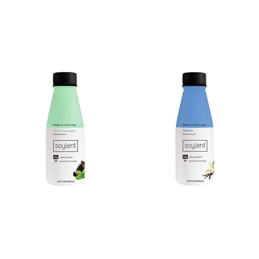 Soylent Mint Chocolate and Vanilla Meal Replacement Shakes, Ready-to-Drink Plant Based Protein Drinks, Contains 20g Complete Vegan Protein and 1g Sugar, 14oz, 12 Pack
