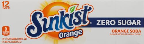 Sunkist Zero Sugar Orange Soda | 12 fl. oz. Cans | 12 Pack | Pack of 2