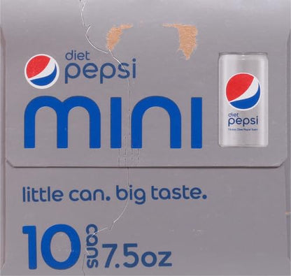 Diet Pepsi Soda, 7.5 Ounce Mini Cans, (Two packs of 10)