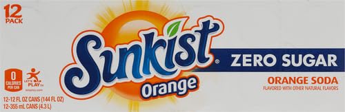 Sunkist Zero Sugar Orange Soda | 12 fl. oz. Cans | 12 Pack | Pack of 2