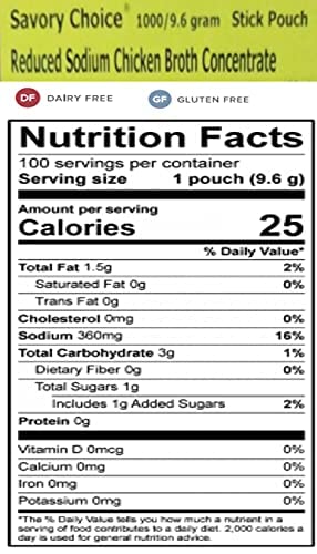 JMA Shop Savory Choice Reduced Sodium *360mg Chicken Broth Concentrate - 16 Packets (9.6 grams each)