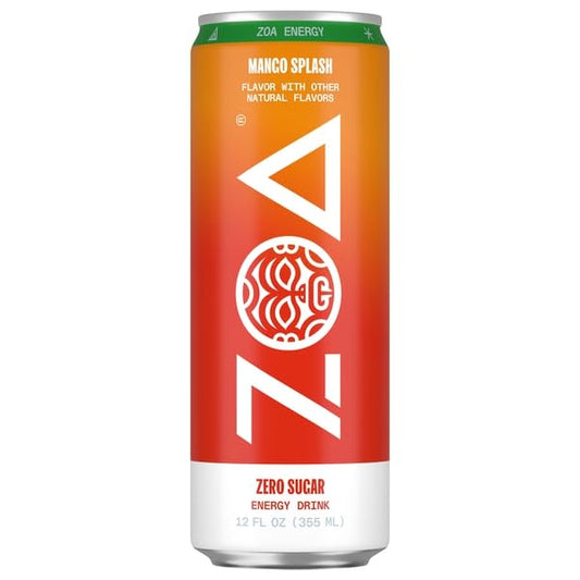 Zoa Energy, Mango Splash Zero Sugar Energy Drink, 12 Fl Oz
