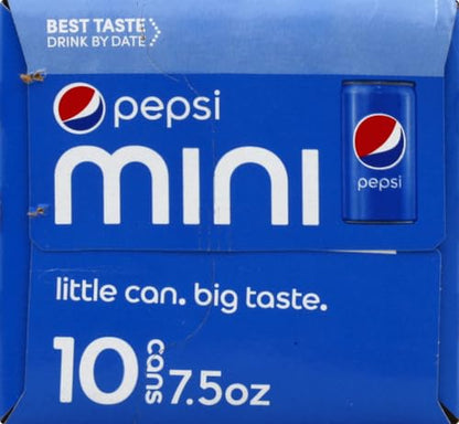 Pepsi Soda, Mini Cans | 7.5 Ounce | 20 Count