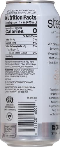Steaz, Tea Iced Peach Mango Zero Calories Organic, 16 Fl Oz
