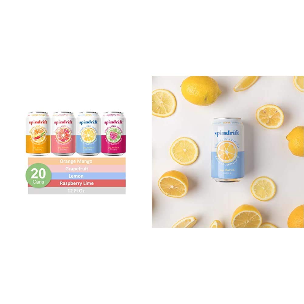 Spindrift Sparkling Water Variety Pack with Lemon - Made with Real Squeezed Fruit, 24 Total Cans