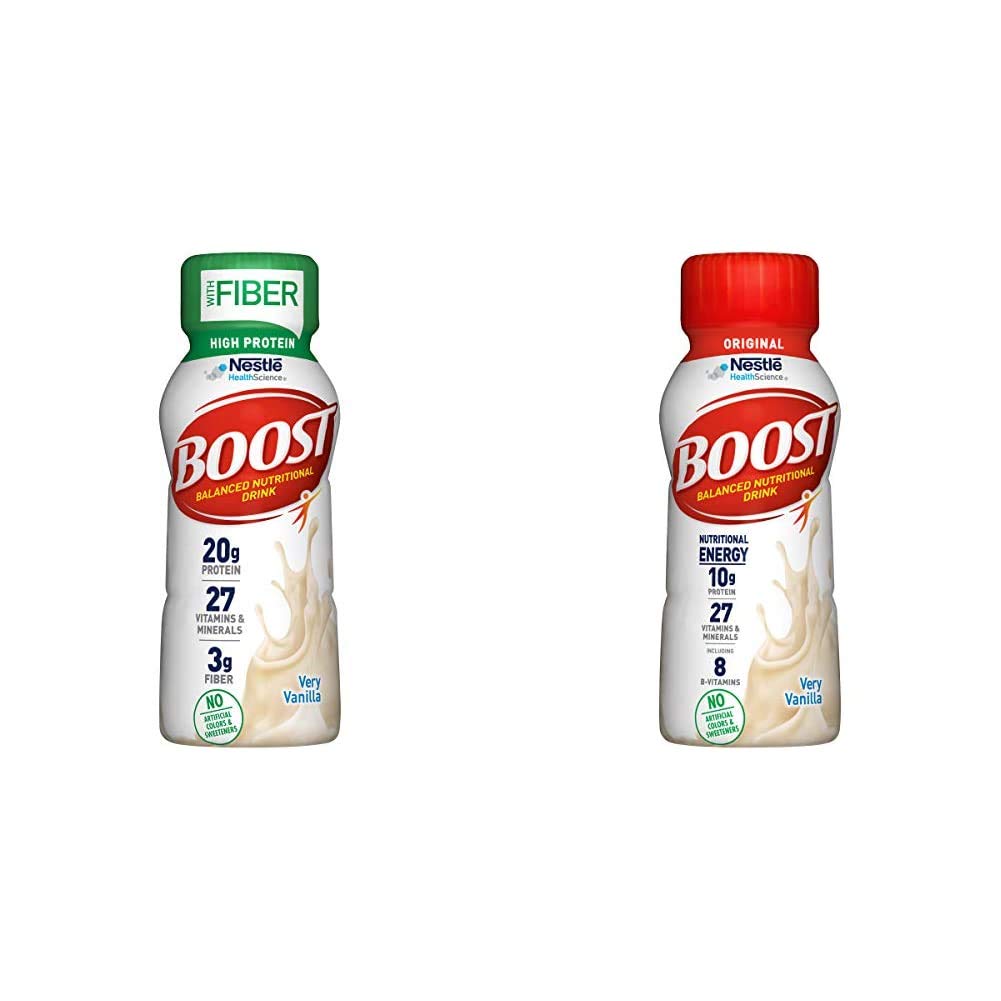 BOOST High Protein with Fiber and BOOST Original Nutritional Drinks, Very Vanilla, 8 Fl Oz, 24 Pack