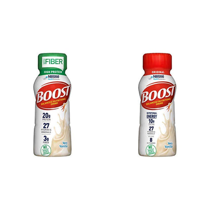 BOOST High Protein with Fiber and BOOST Original Nutritional Drinks, Very Vanilla, 8 Fl Oz, 24 Pack