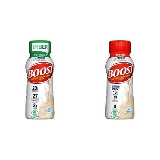 BOOST High Protein with Fiber and BOOST Original Nutritional Drinks, Very Vanilla, 8 Fl Oz, 24 Pack