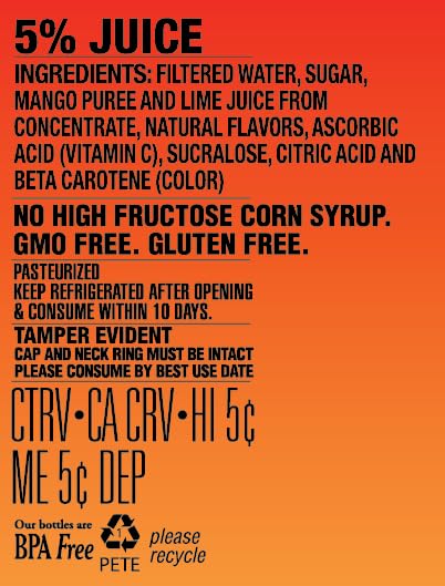 Langers Agua Fresca, Mango y Limón (Mango Lime), 64 fl oz (Pack of 8), 64 Fl Oz (Pack of 8)