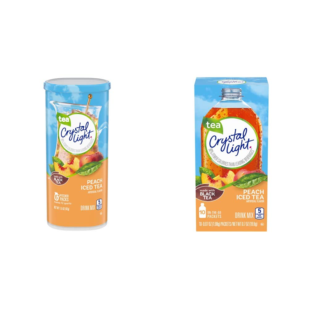 Crystal Light Sugar-Free Peach Iced Tea Powdered Drink Mix Bundle (72 Pitcher Packets + 120 On-The-Go Packets)