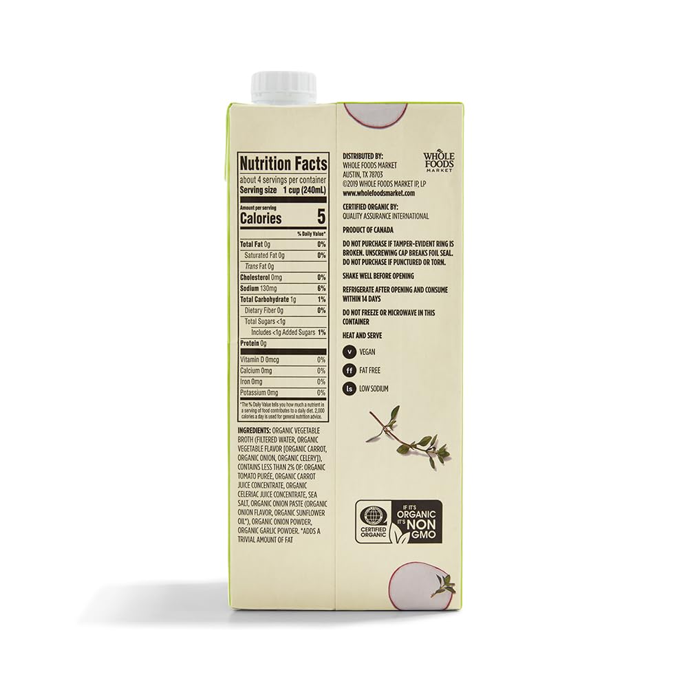 365 by Whole Foods Market, Organic Low Sodium Vegetable Broth, 32 Fl Oz